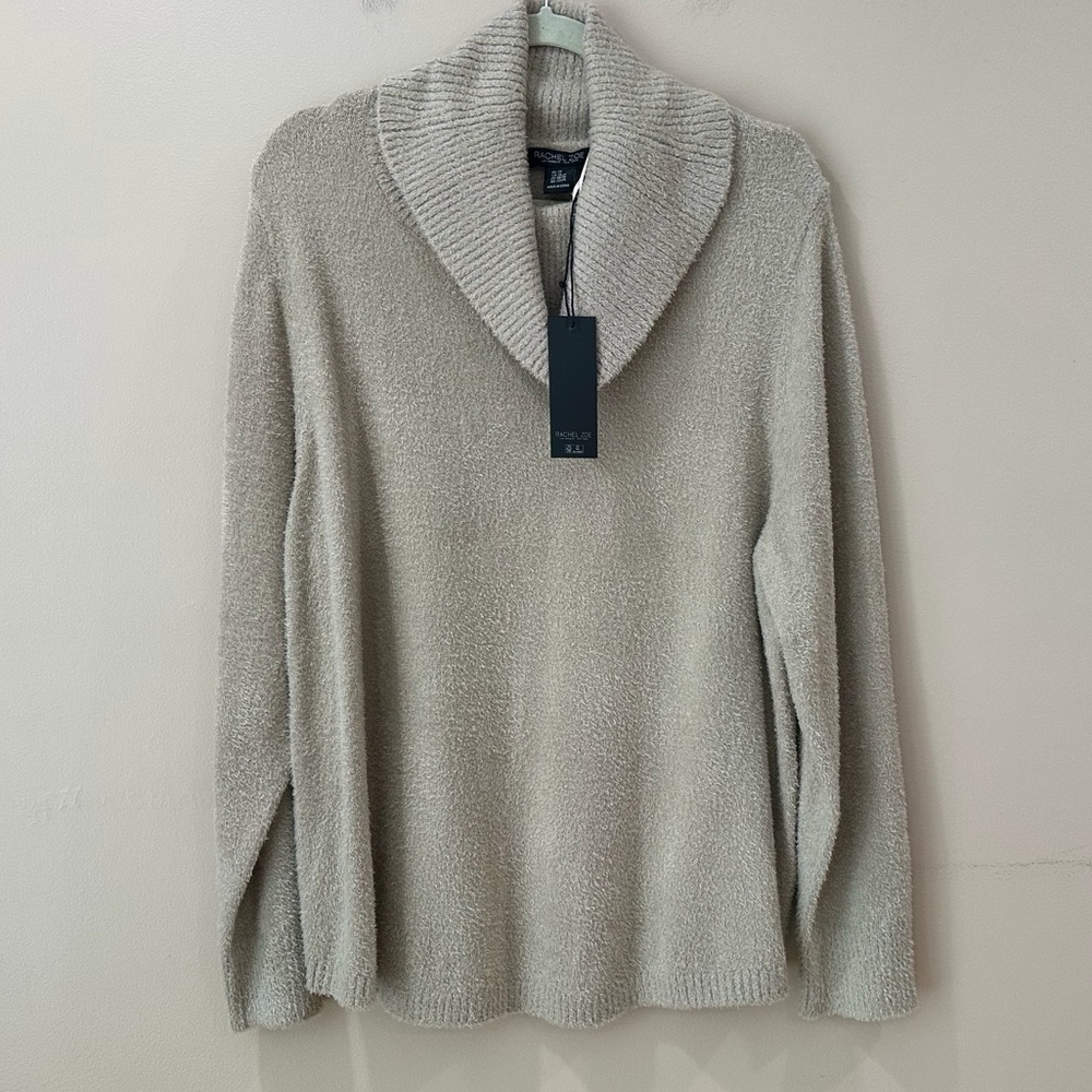 NWT Rachel Zoe Beige Cozy Lite Shawl Collar Pullover Sweater Womens Plus 2X